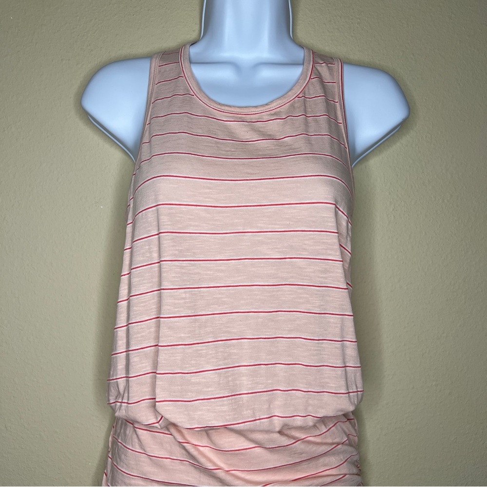 SUNDRY Striped Pink Ruched Racerback Dress - Sz 0 - Picture 3 of 11
